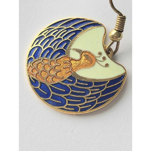 Laurel Burch Style Nile Bird Earrings Cloisonne Blue Pierced Boho - Picture 2 of 7